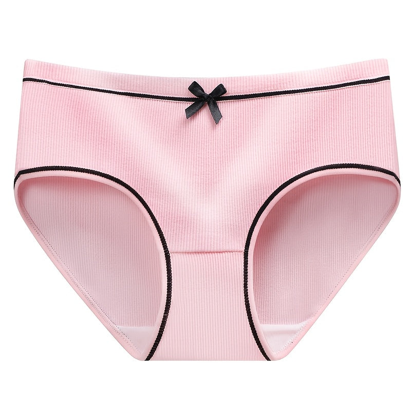 Girls Ribbed Briefs Twelve-Pack with Bow Details and Contrast Trim in Random Colors for Everyday Wear