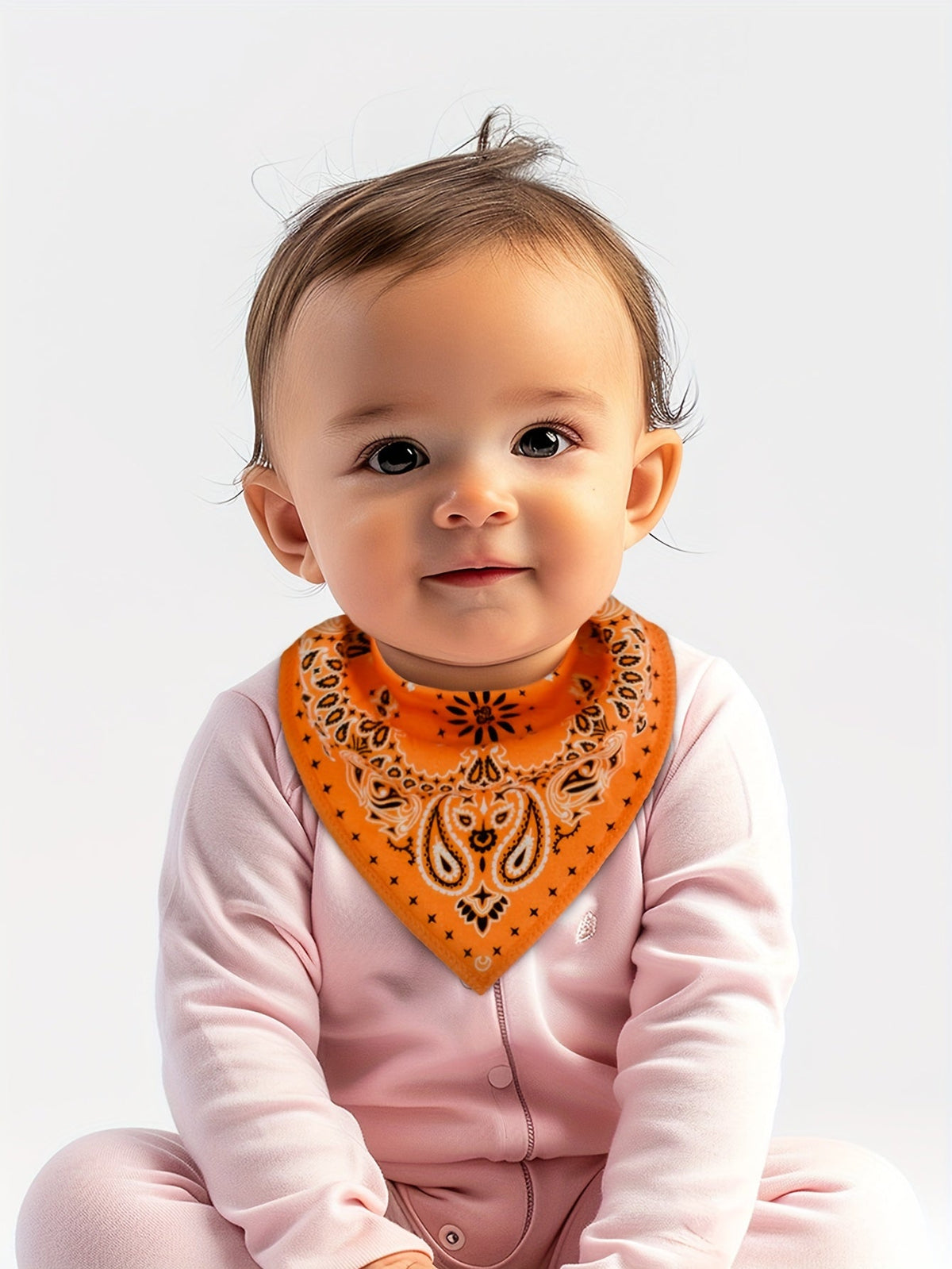 Baby Bib Ten-Pack in Colorful Paisley Bandana Designs with Adjustable Snaps and an Absorbent Fleece Back