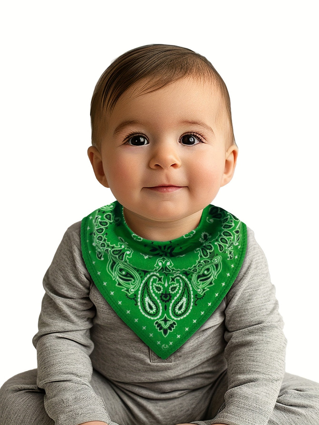 Baby Bib Ten-Pack in Colorful Paisley Bandana Designs with Adjustable Snaps and an Absorbent Fleece Back