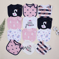 Baby Printed Feeding Bibs 12-Pack with Adjustable Snap Closures and Pink Navy Designs for Everyday Mealtimes