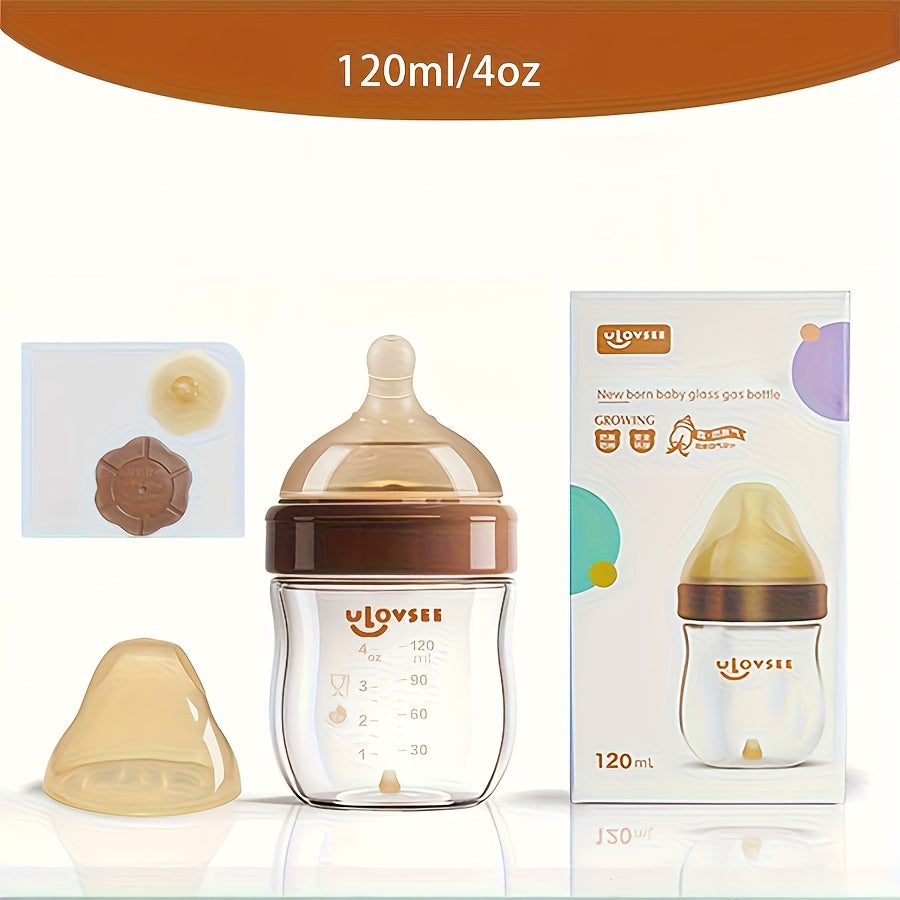 Wide-Neck Glass Baby Bottles with Bottom Air-Balance Valves and Clear Volume Markings for Feeding