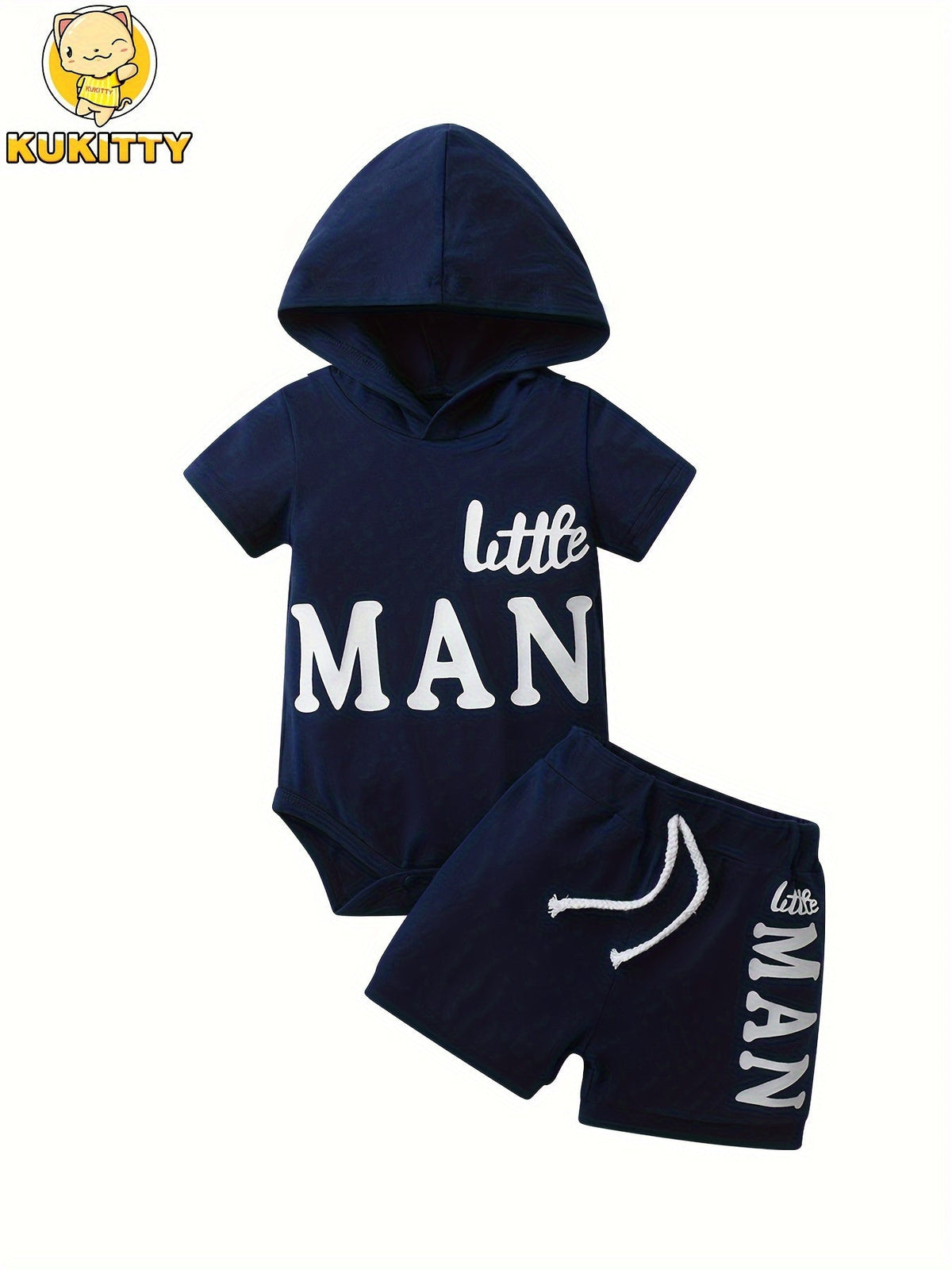 Baby Boys' Hooded Bodysuit and Shorts Set with Little Man or King Lettering for Short Sleeve Summer Wear