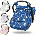 Printed Baby Car Seat Canopy with a Roll-Up Front and Mesh Window for Easy Viewing and Carrier Access