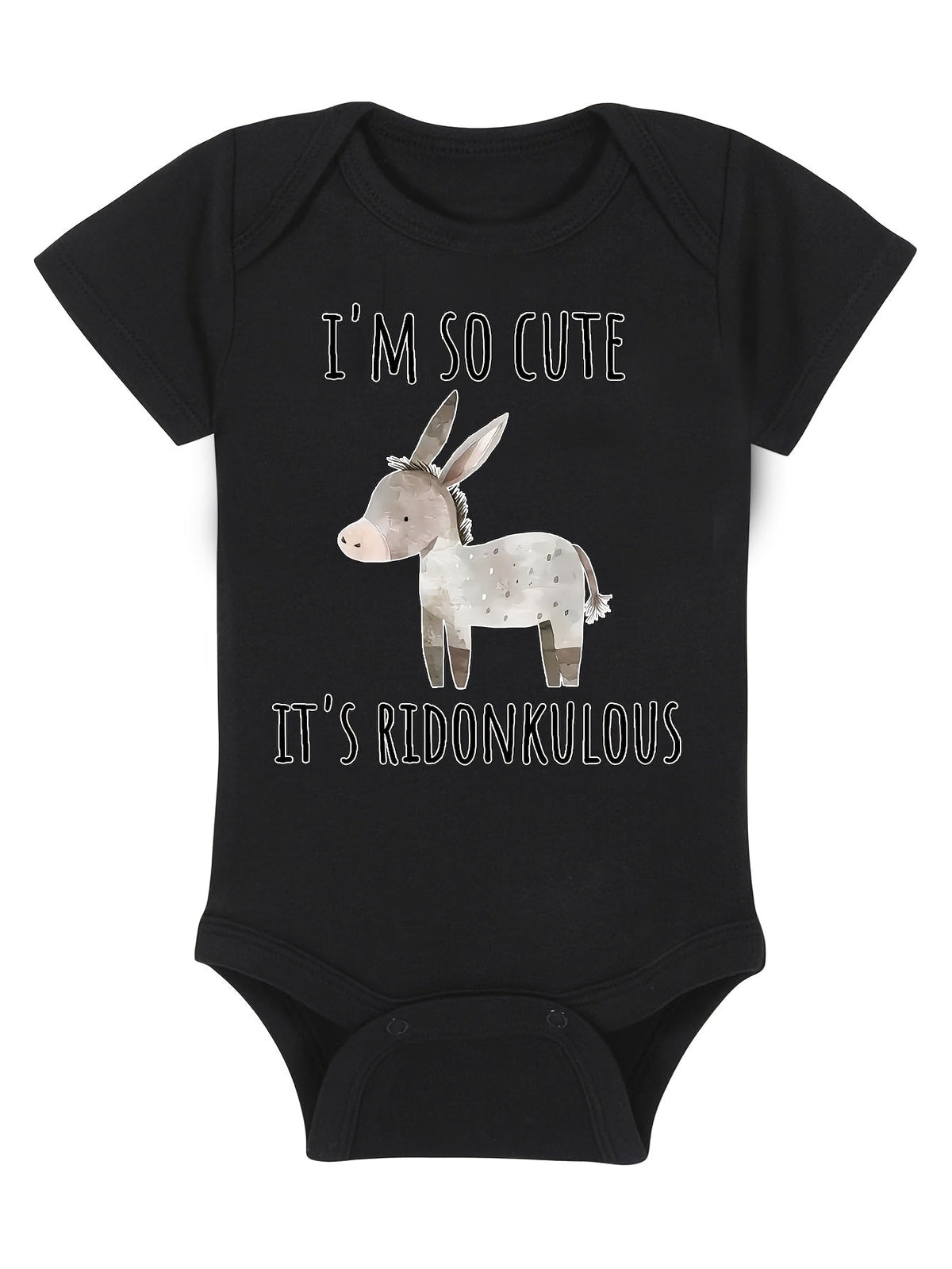 Baby Donkey Graphic Bodysuit with Short Sleeves and Funny I'm So Cute Lettering for Everyday Outfits