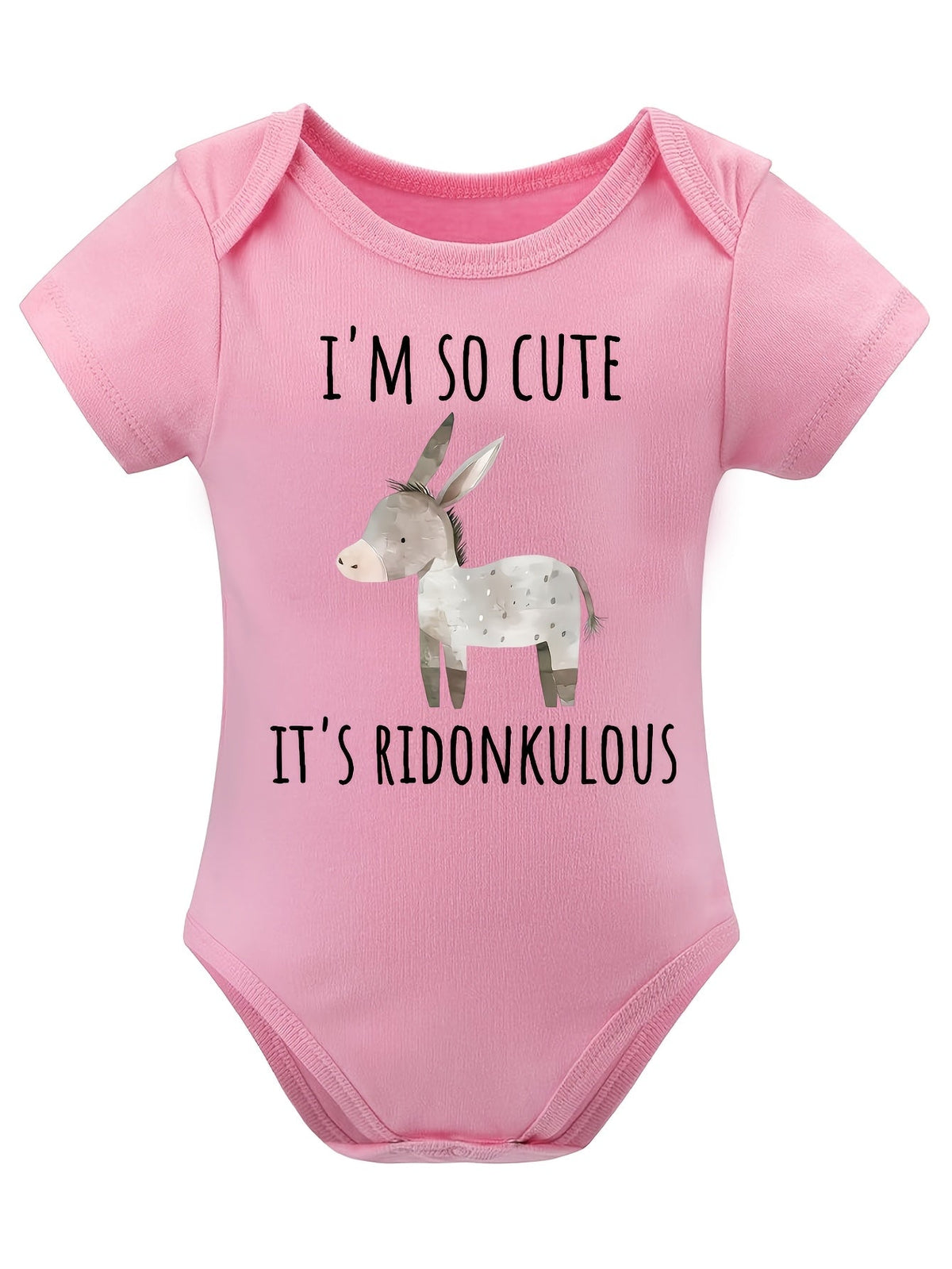 Baby Donkey Graphic Bodysuit with Short Sleeves and Funny I'm So Cute Lettering for Everyday Outfits