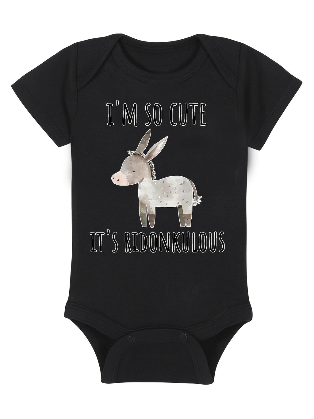 Baby Donkey Graphic Bodysuit with Short Sleeves and Funny I'm So Cute Lettering for Everyday Outfits