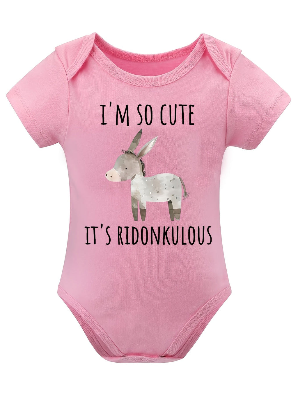 Baby Donkey Graphic Bodysuit with Short Sleeves and Funny I'm So Cute Lettering for Everyday Outfits