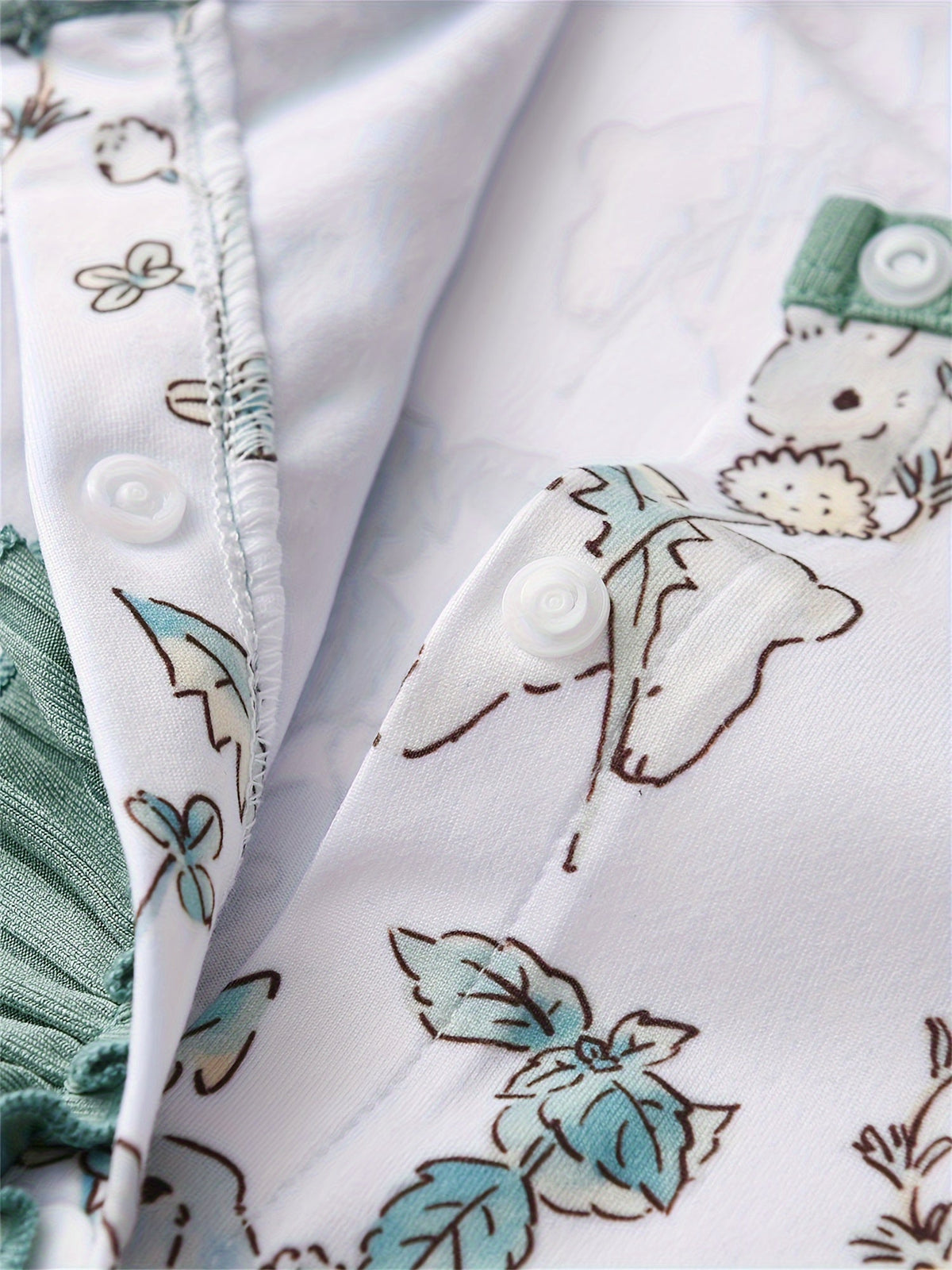 Baby Girls' Ruffle Front Rompers 2-Pack in Green and Rabbit Print with Long Sleeves for Everyday Outfits