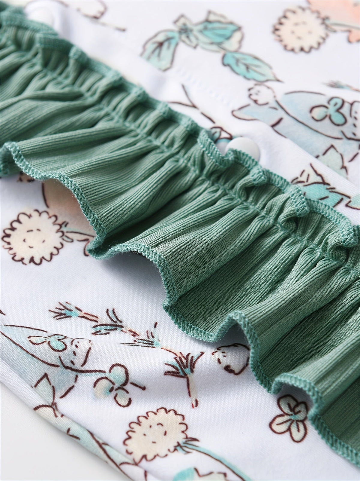 Baby Girls' Ruffle Front Rompers 2-Pack in Green and Rabbit Print with Long Sleeves for Everyday Outfits