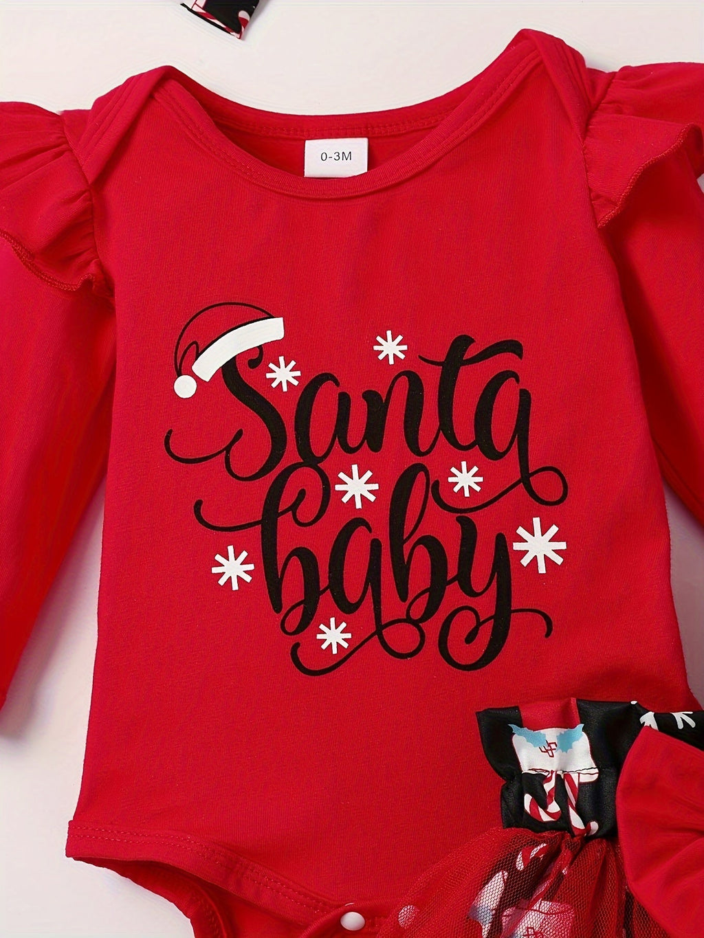 Baby Girls' Santa Baby Christmas Bodysuit and Mesh Skirt Set with a Matching Bow Headband for Holiday Photos