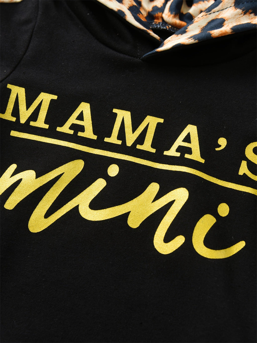 Baby Girls' Hooded Bodysuit Set with Mama's Mini Lettering and Leopard Trim Pants in Pink or Black