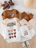 Baby Girls' Sweatshirt Outfit Sets in a Six-Piece Pack with Heart Graphics and Matching Jogger Pants