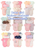 Baby Girl Bodysuits Five Pack in Random Pastel and Printed Designs with Short Sleeves for Everyday Changes