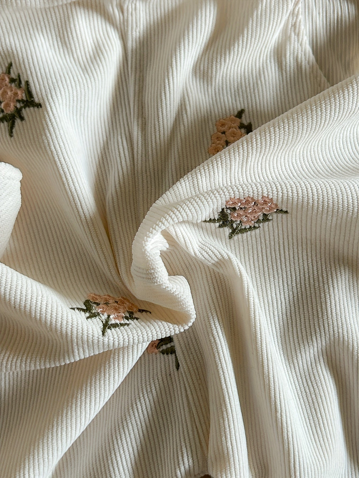 Baby Girls' Ivory Floral Overalls with an Embroidered Bib Pocket and Buttoned Straps for Layered Outfits