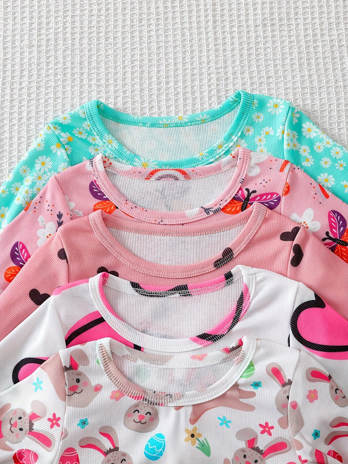Baby Girl T-Shirts Five-Pack with Flower and Heart Prints in Long Sleeve Styles for Everyday Outfits