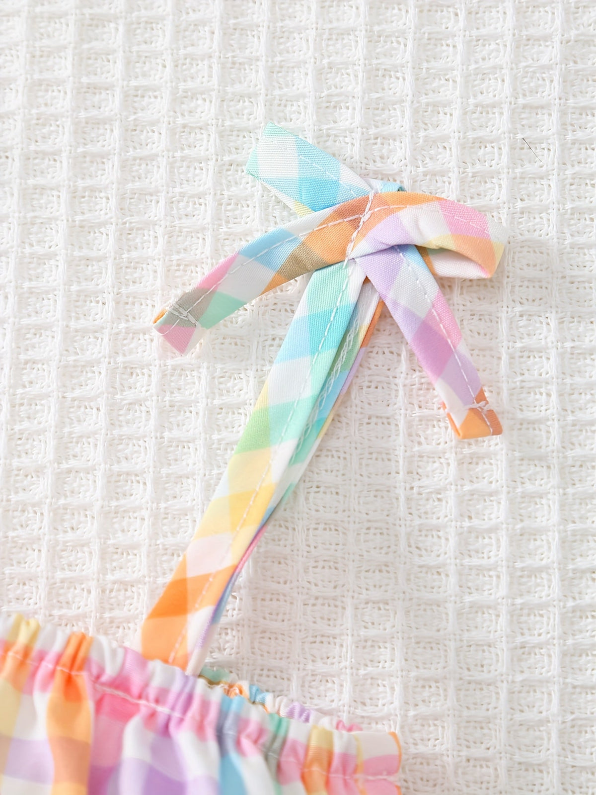 Baby Girls' Pastel Check Outfit Set with Bow Details and a Matching Sun Hat for Summer Outings