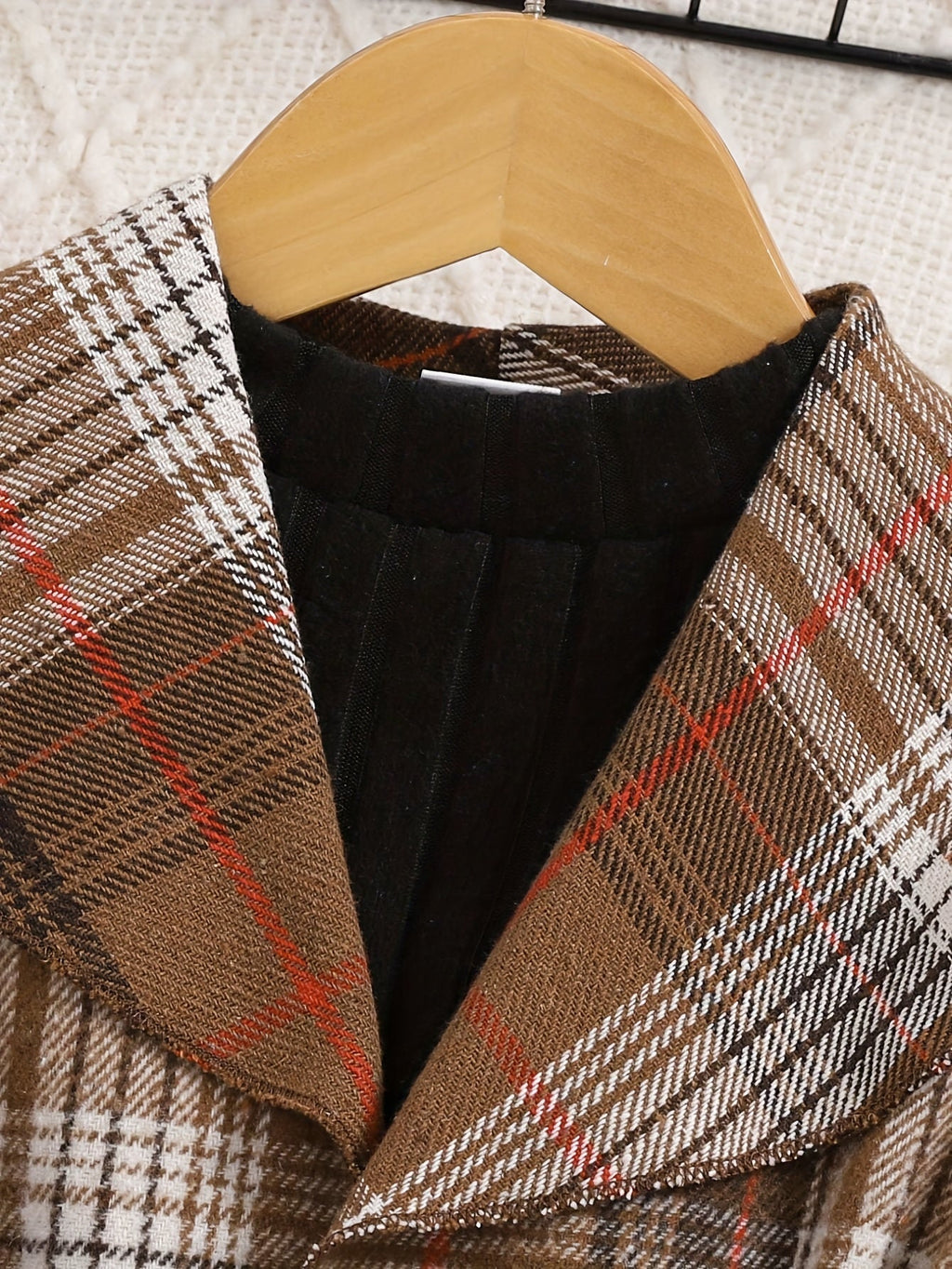 Girls Outfit Set in Brown Plaid and Black with a Belted Vest for Coordinated Autumn Layering