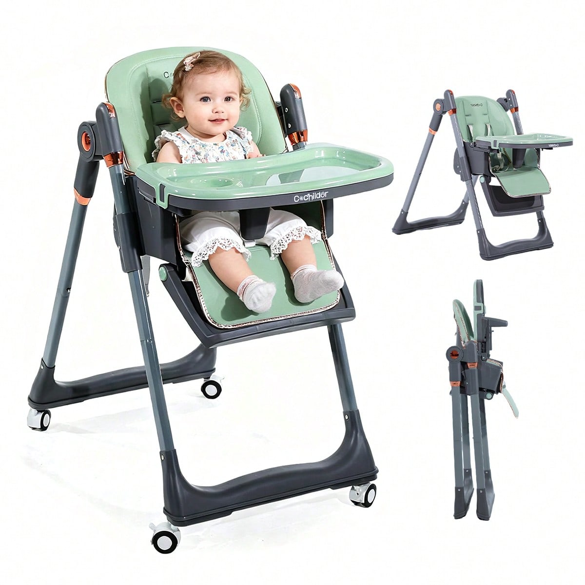 Adjustable Baby High Chair with a Removable Tray and Folding Frame, Four Height Settings for Family Mealtimes