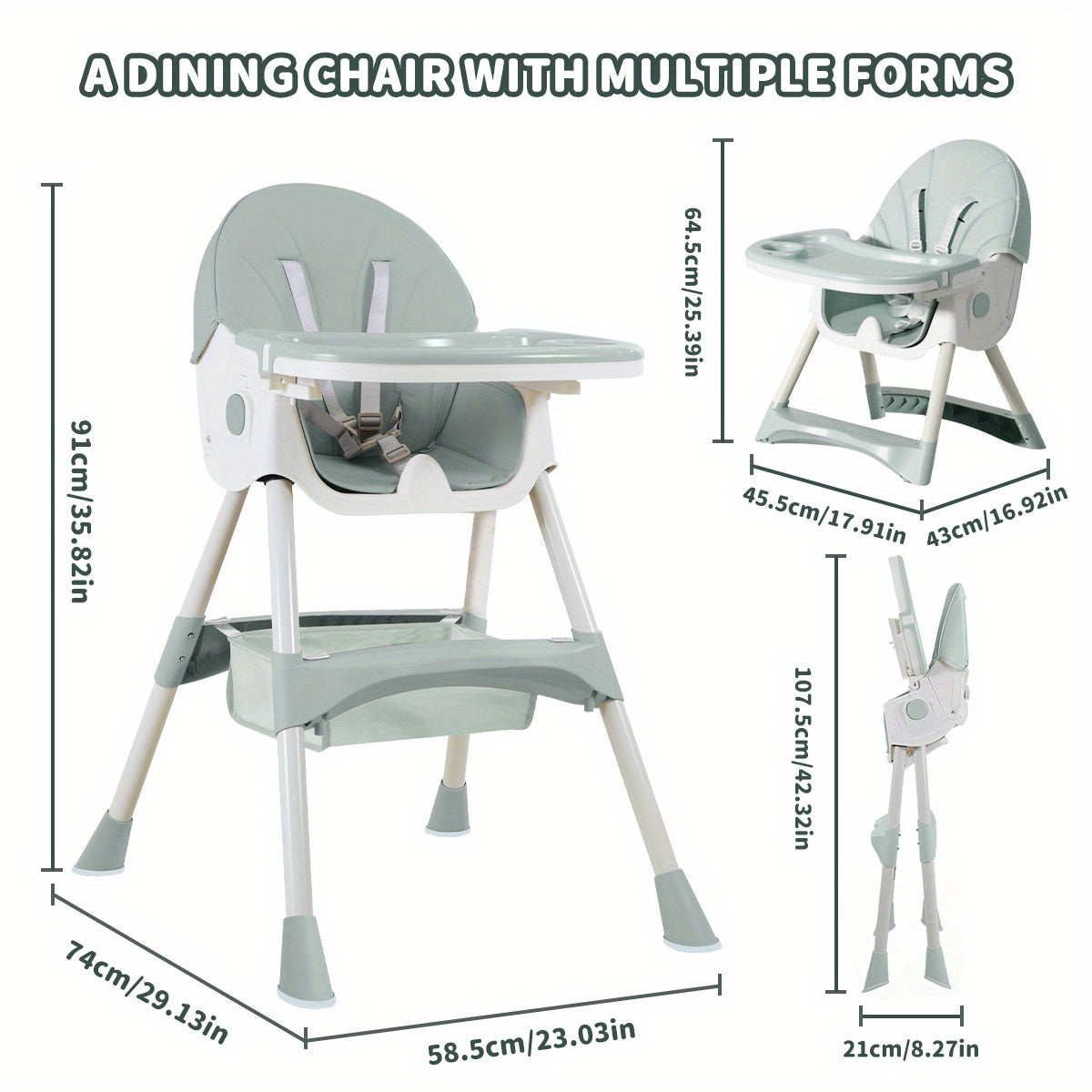 Baby High Chair with a Removable Feeding Tray and Foldable Frame in Pink or Khaki for Mealtimes