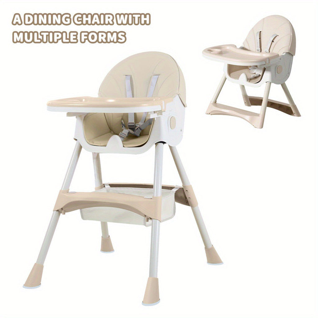 Baby High Chair with a Removable Feeding Tray and Foldable Frame in Pink or Khaki for Mealtimes