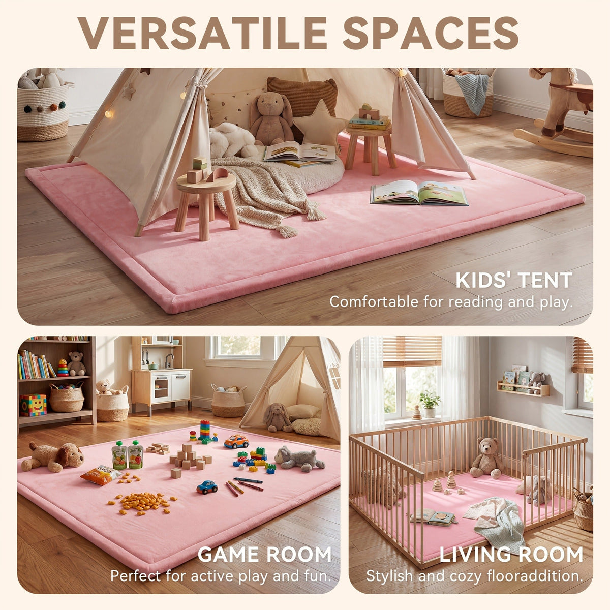 Cushioned Baby Play Mat with a Coral Velvet Surface and 1.1-Inch Memory Foam for Comfortable Floor Time