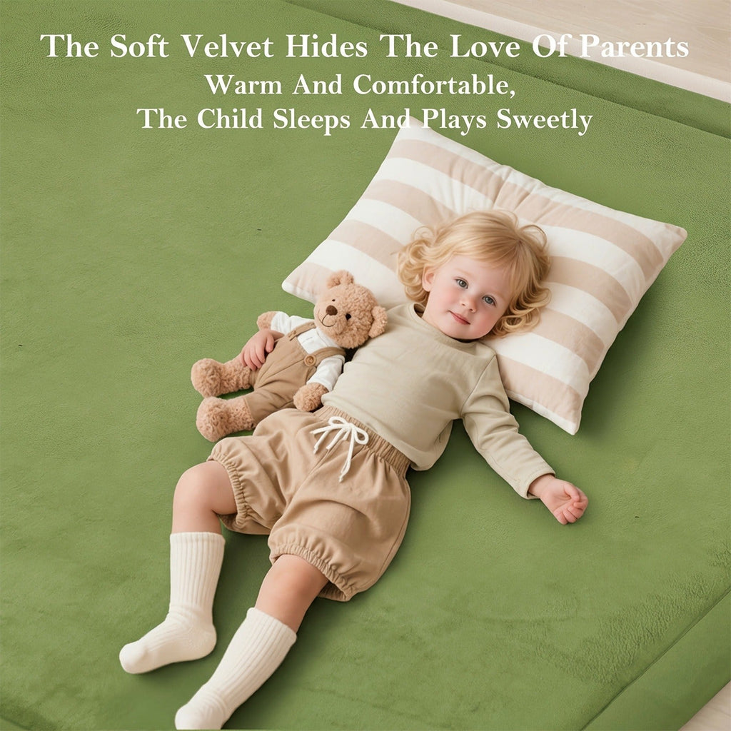 Cushioned Baby Play Mat with a Coral Velvet Surface and 1.1-Inch Memory Foam for Comfortable Floor Time
