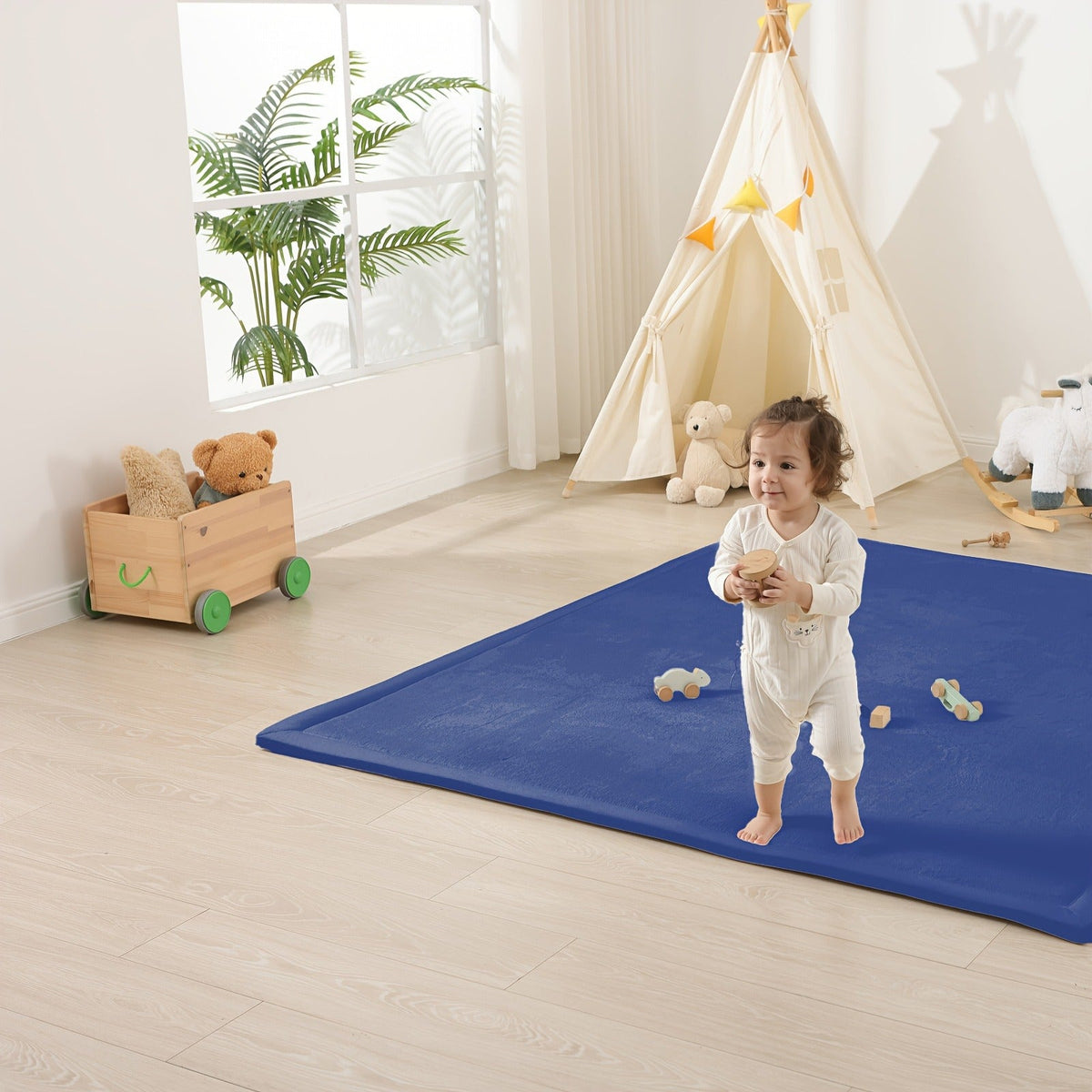 Cushioned Baby Play Mat with a Coral Velvet Surface and 1.1-Inch Memory Foam for Comfortable Floor Time