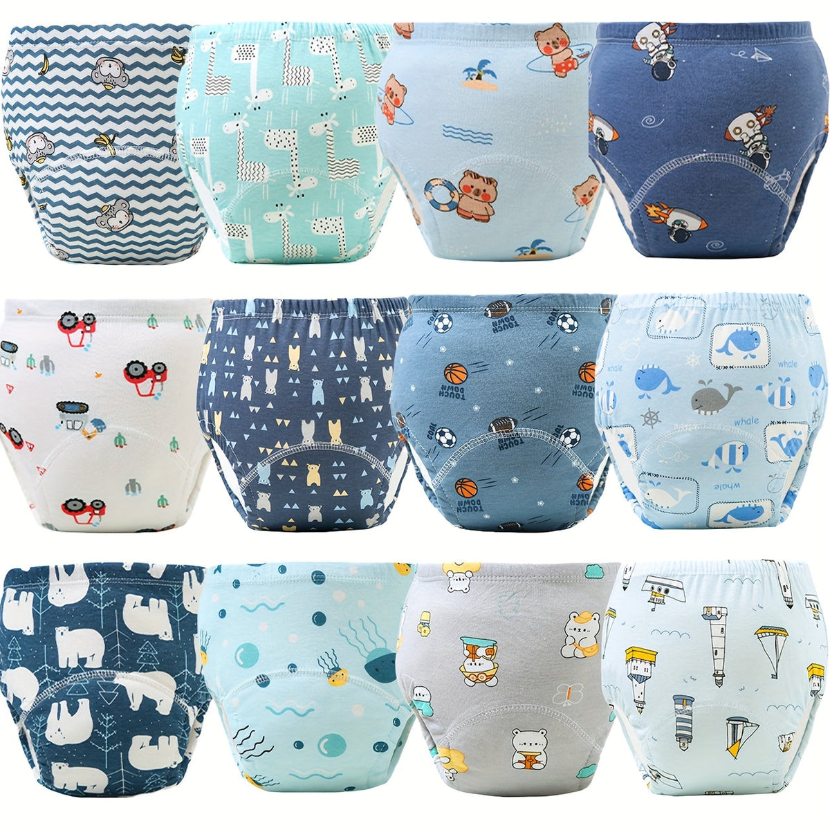 Baby Printed Training Pants Twelve Pack with Pink Memories or Underwater Designs for Daily Potty Routines