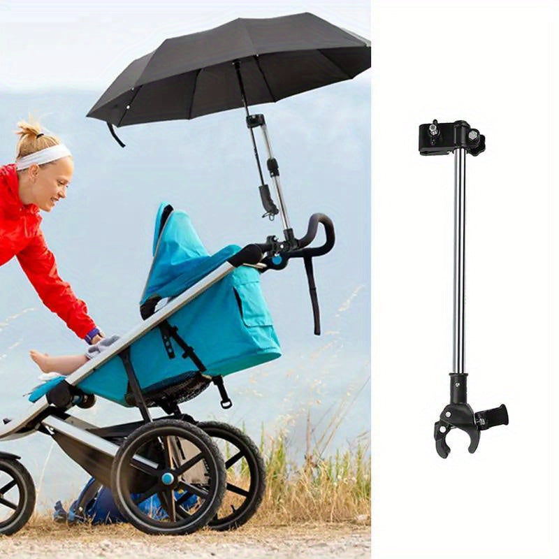Adjustable Umbrella Holder for Compatible Strollers and Mobility Aids with a Clamp-On Support Rod