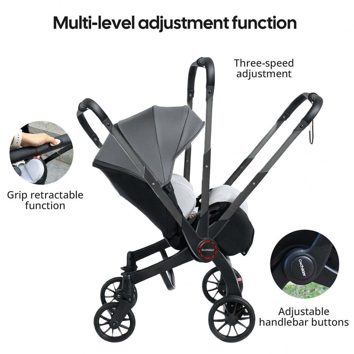 Foldable Baby Stroller with Reversible Seating and an Adjustable Canopy for Walks and Everyday Outings