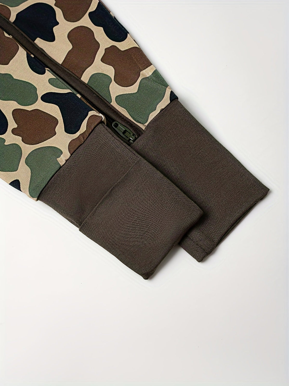 Baby Camouflage Zip Romper with Fold Over Hand and Foot Cuffs in a Stretch Bamboo Fiber Blend