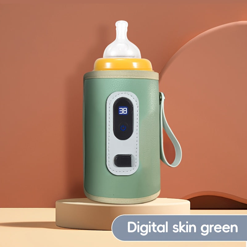 USB Bottle Warmer Sleeve with a Digital Temperature Display and Carry Loop in Green or Pink