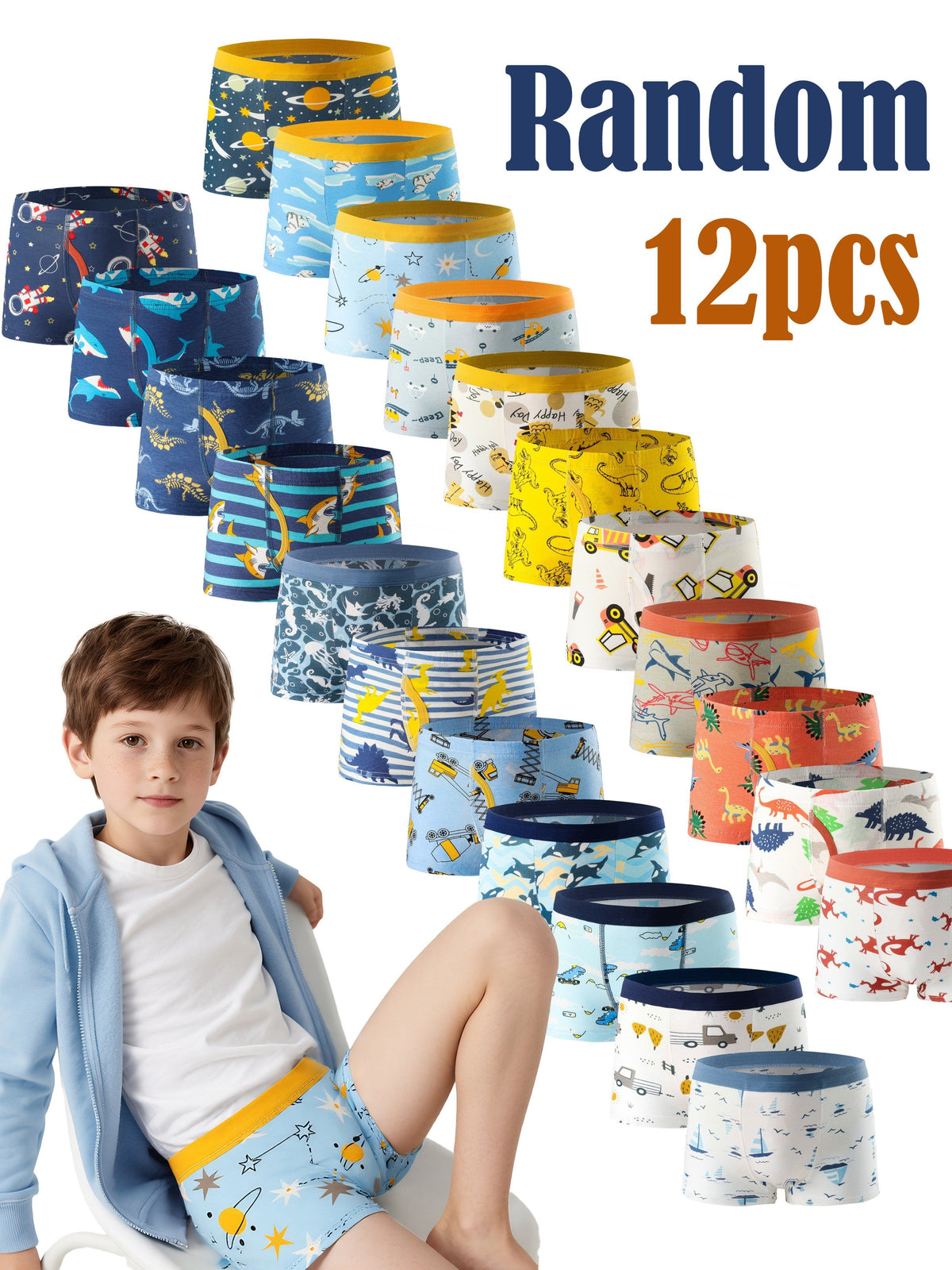 Boys' Boxer Briefs - 12-Pack Assorted Cartoon Print – Multicolor Graphic Design 73701
