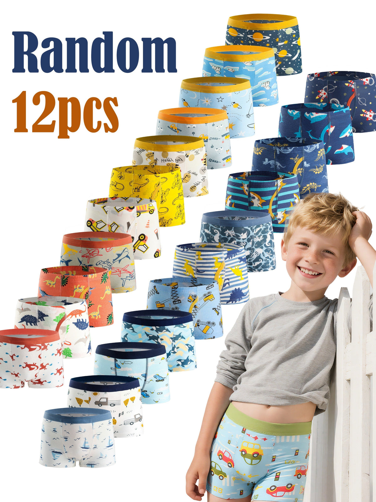 Boys' Boxer Briefs - 12-Pack Assorted Cartoon Print – Multicolor Graphic Design 73701
