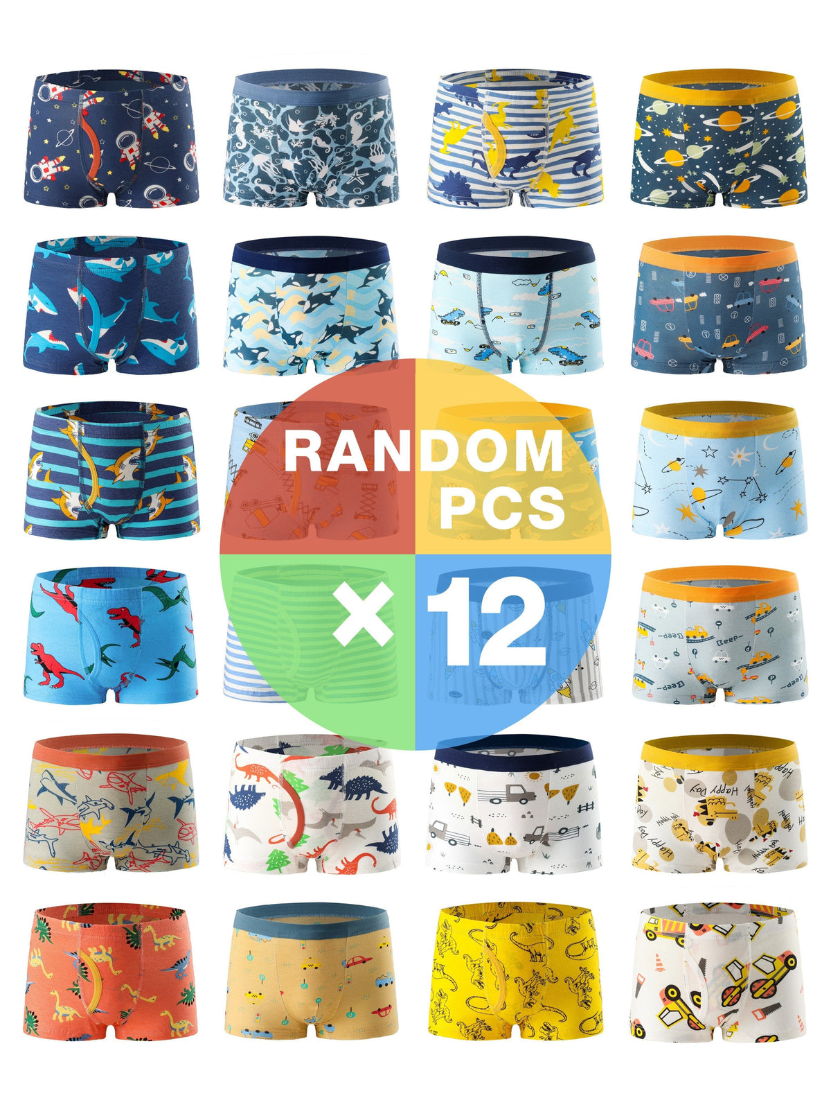 Boys' Boxer Briefs - 12-Pack Assorted Cartoon Print – Multicolor Graphic Design 73701