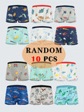 Boys' Cartoon Boxer Briefs 10-Pack with Elastic Waists and Random Animal Prints for Everyday Underwear