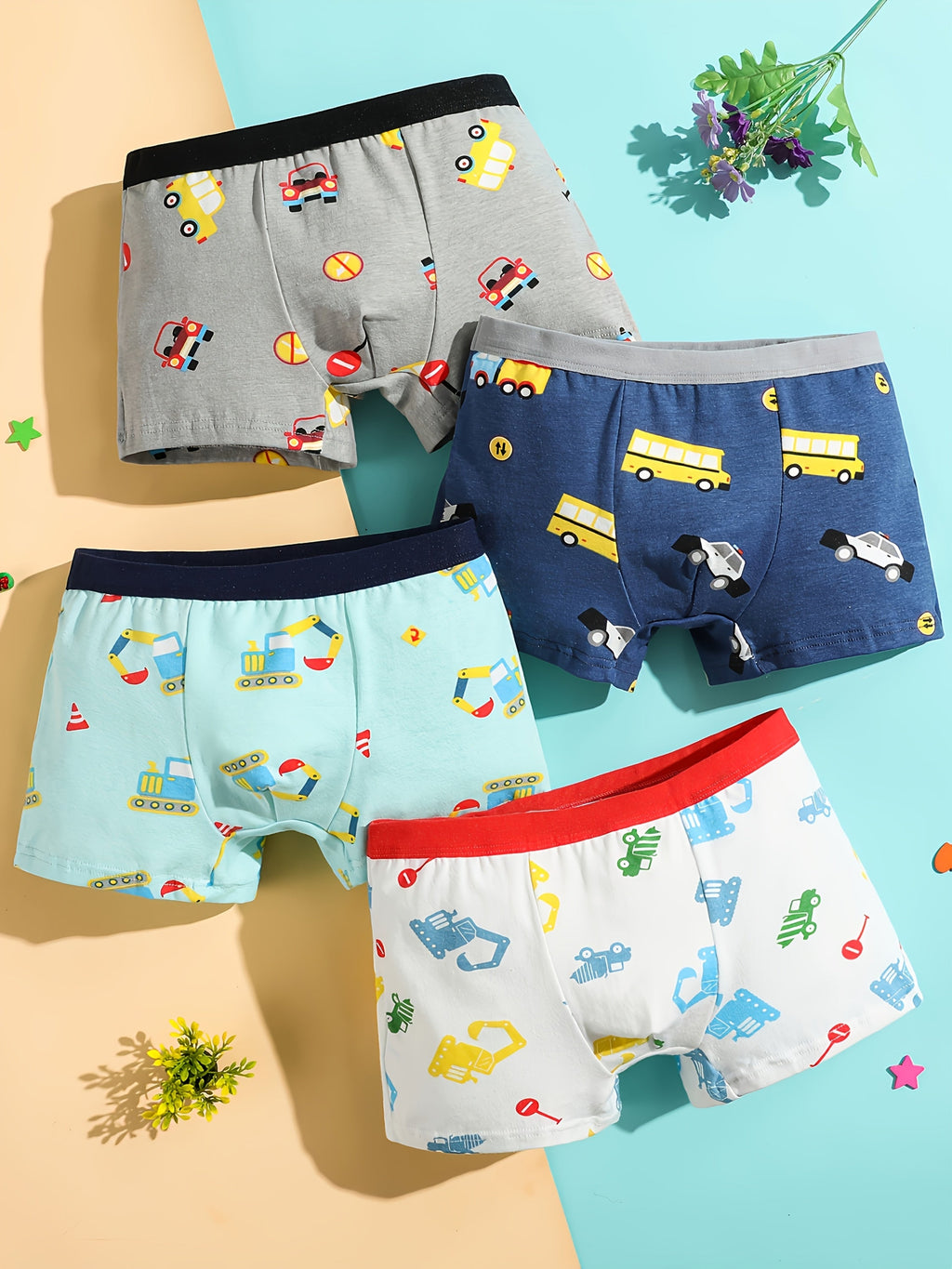 Boys' Cartoon Boxer Briefs 10-Pack with Elastic Waists and Random Animal Prints for Everyday Underwear