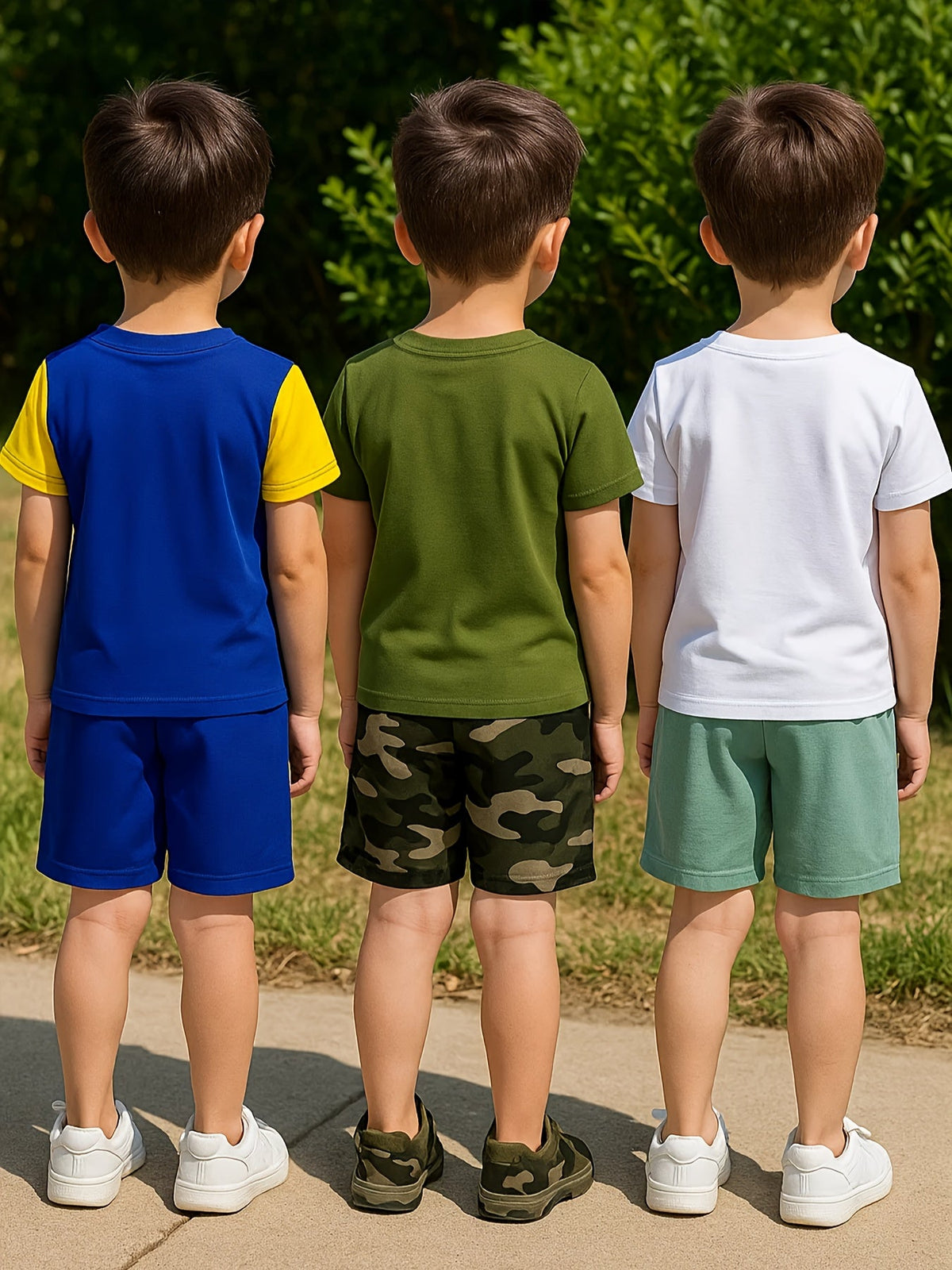 Boys' Six-Piece Summer Outfit Set with Three Graphic T-Shirts and Matching Shorts for Casual Play