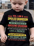 Boys' Spoiled Grandson Cotton T-Shirt in Black with Colorful Grandma Lettering for Casual Family Outfits