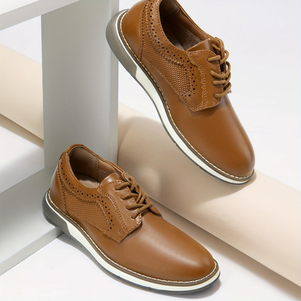 Boys' Lace-Up Oxford Shoes with Perforated Side Panels and Contrast Sole Trim for School and Dress Outfits