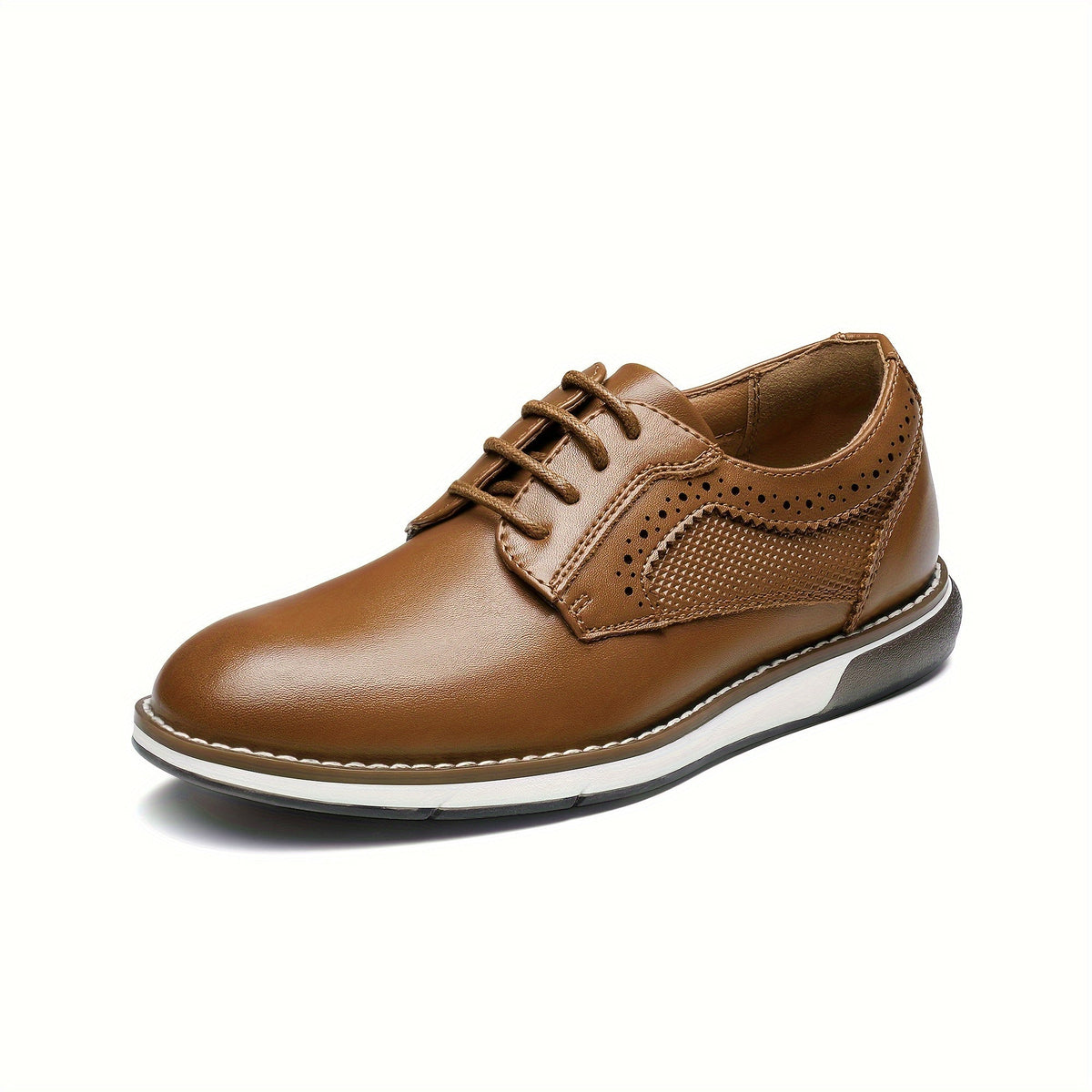 Boys' Lace-Up Oxford Shoes with Perforated Side Panels and Contrast Sole Trim for School and Dress Outfits