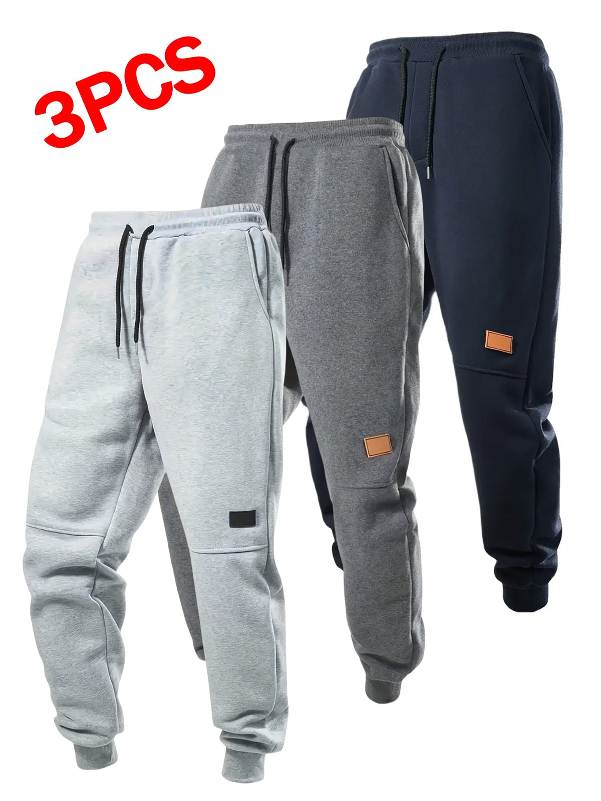 Boys' Fleece Jogger Pants Three Pack with Drawstring Waists and Ribbed Cuffs for Cooler Weather Outfits