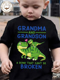 Boys' Grandma and Grandson Dinosaur T-Shirt in Black with Short Sleeves for a Playful Family-Themed Outfit