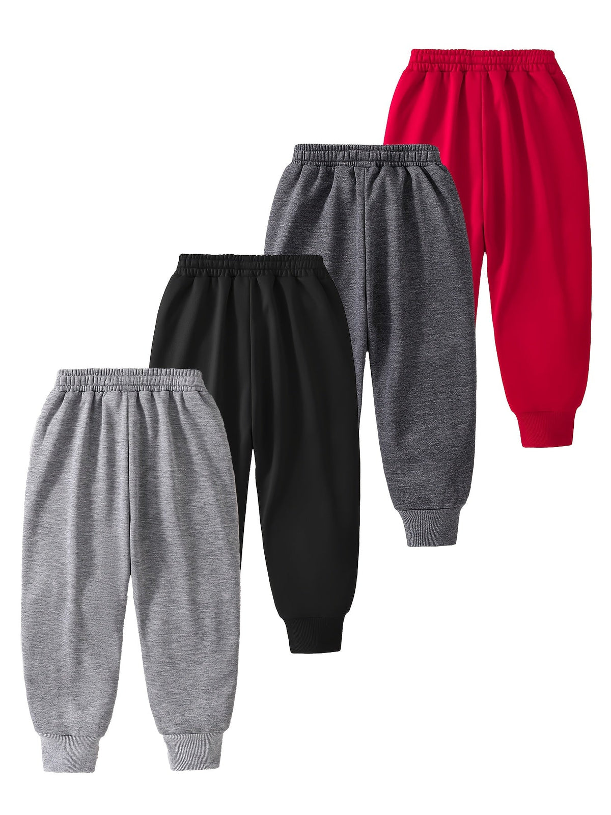 Boys' Jogger Pants Four-Pack with Little Man Lettering and Drawstring Waists for Casual Everyday Outfits