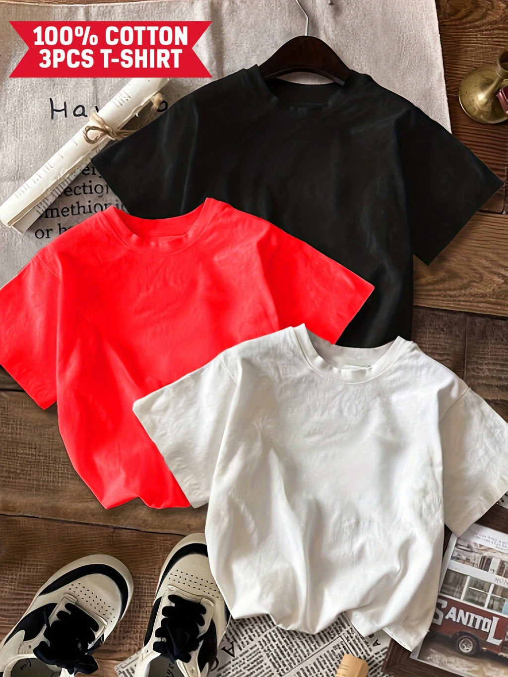 Boys' Cotton T-Shirts Three-Pack with Retro Racing Graphics and Short Sleeves for Casual Summer Outfits