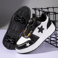 Boys Roller Shoes with Removable Wheels and Dial Fastenings in Black-and-White Two- or Four-Wheel Styles
