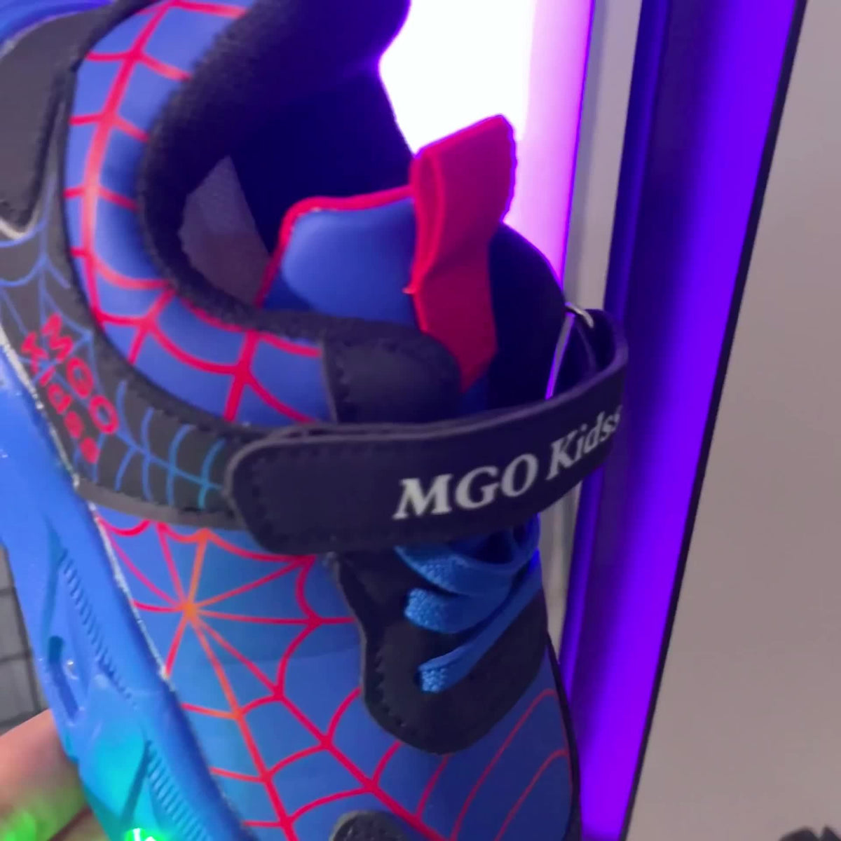 Boys' Light-Up Sneakers with Spiderweb Graphics and an Instep Strap in Red, Black or Blue for Playtime