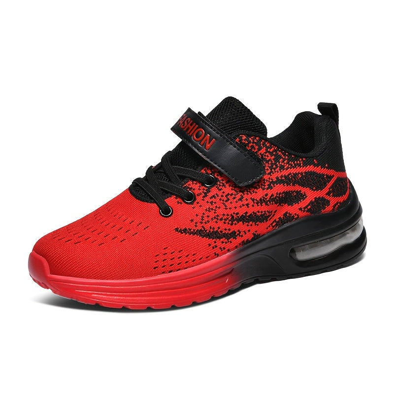 Boys' Low-Top Sneakers with Flame-Style Patterns and Instep Straps for Colorful Everyday Casual Wear