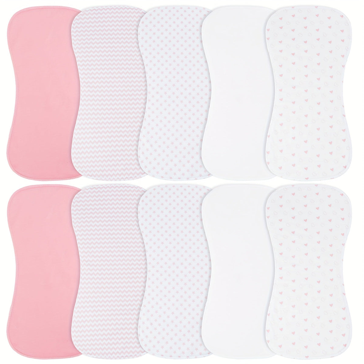 Baby Burp Cloths 10-Pack in Mixed Floral and Animal Prints with Curved Edges for Everyday Shoulder Coverage