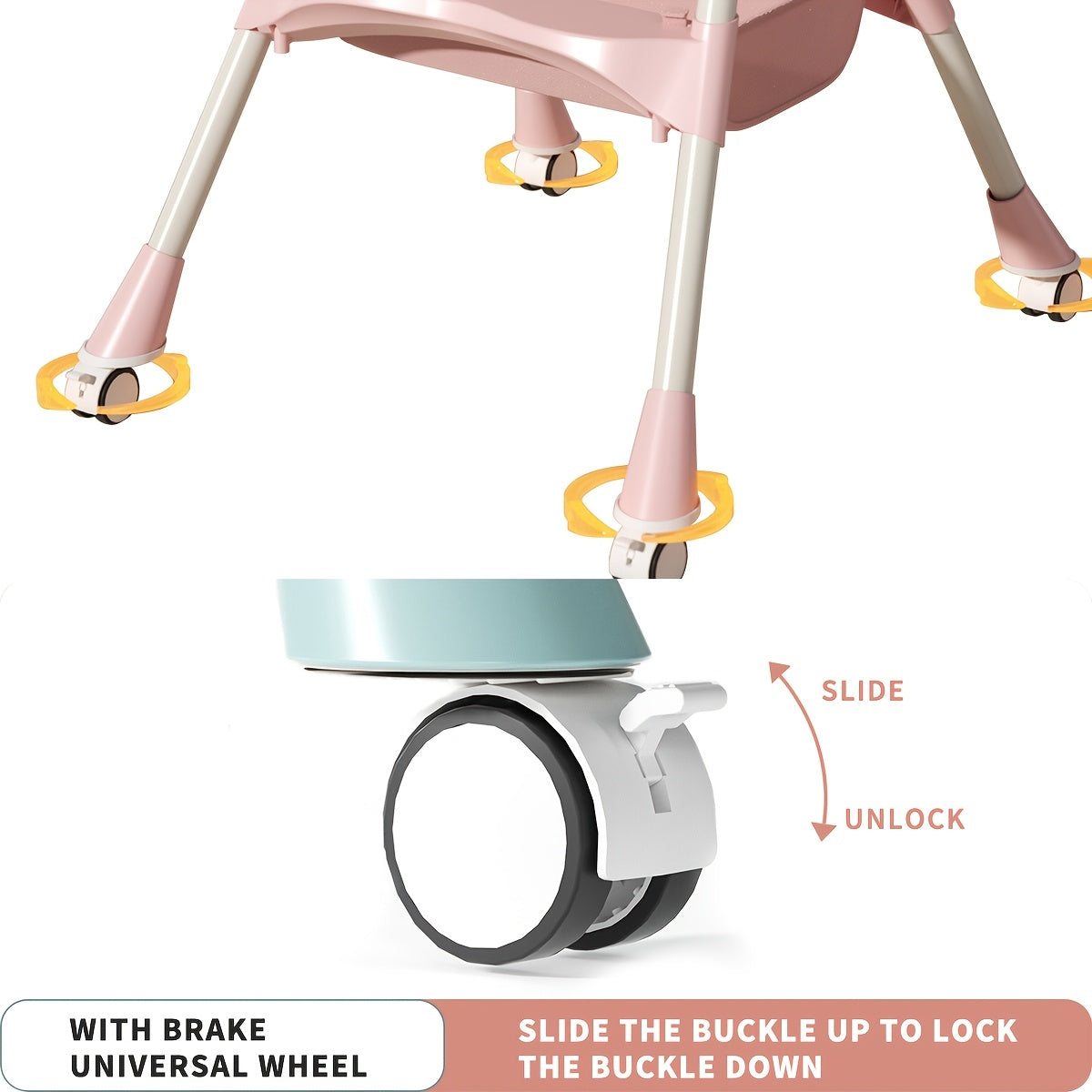 Convertible Baby High Chair for Dining and Rocking with a Folding Frame and Adjustable Reclining Backrest